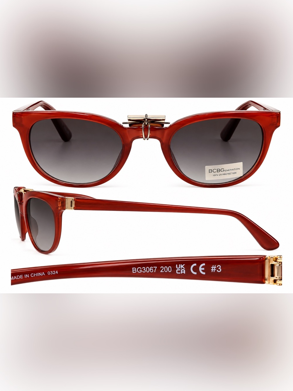 BCBG Tortoiseshell-Red Rounded Sunglasses with Gold Bridge ( No Case)